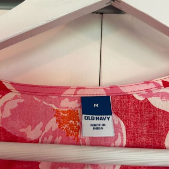 Old Navy NWT red pink floral puff sleeve wrap blouse M - Picture 4 of 10